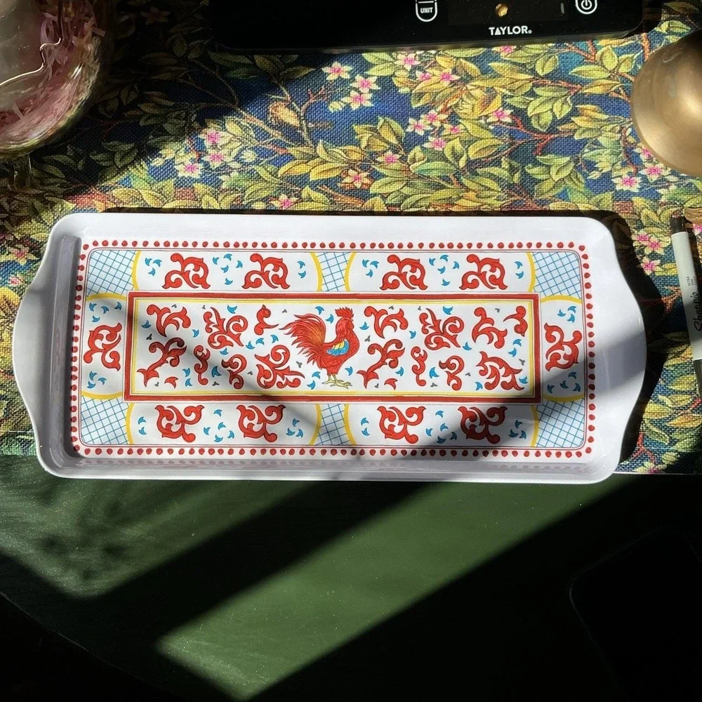 Sur‎ La Table Red Rooster Melamine Handled Serving Tray